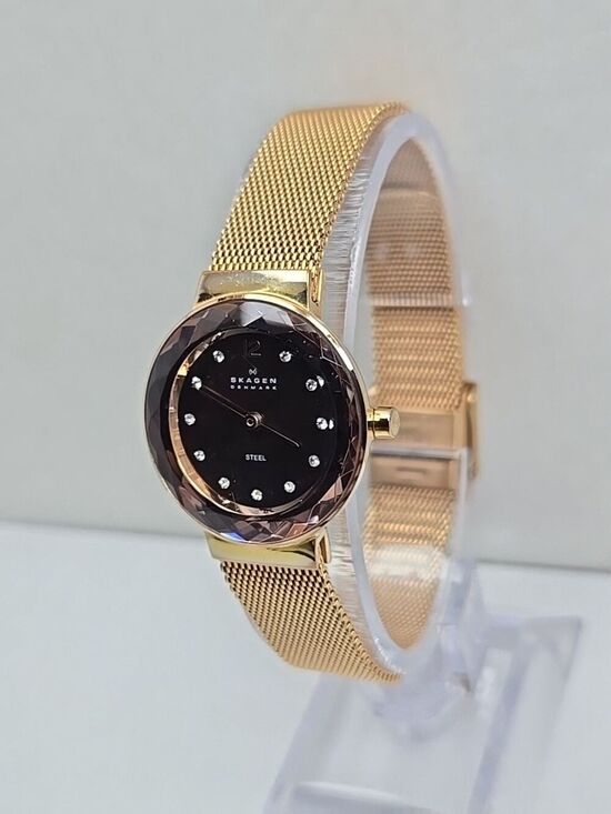 Skagen Leonora Faceted Crystal Rose Gold Mesh Watch Brown MOP New Battery main image 11
